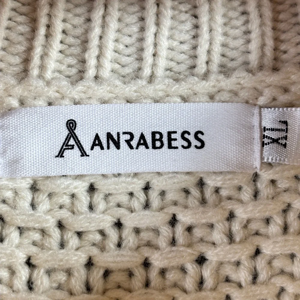 Cream Cable‎ Knit Oversized Crewneck Sweater XL Unisex Fisherman Chunky